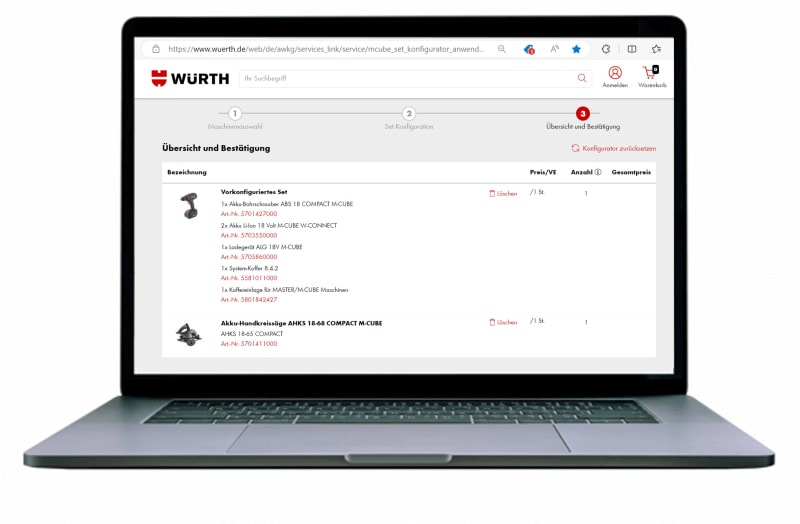 Maschinenset Konfigurator Würth